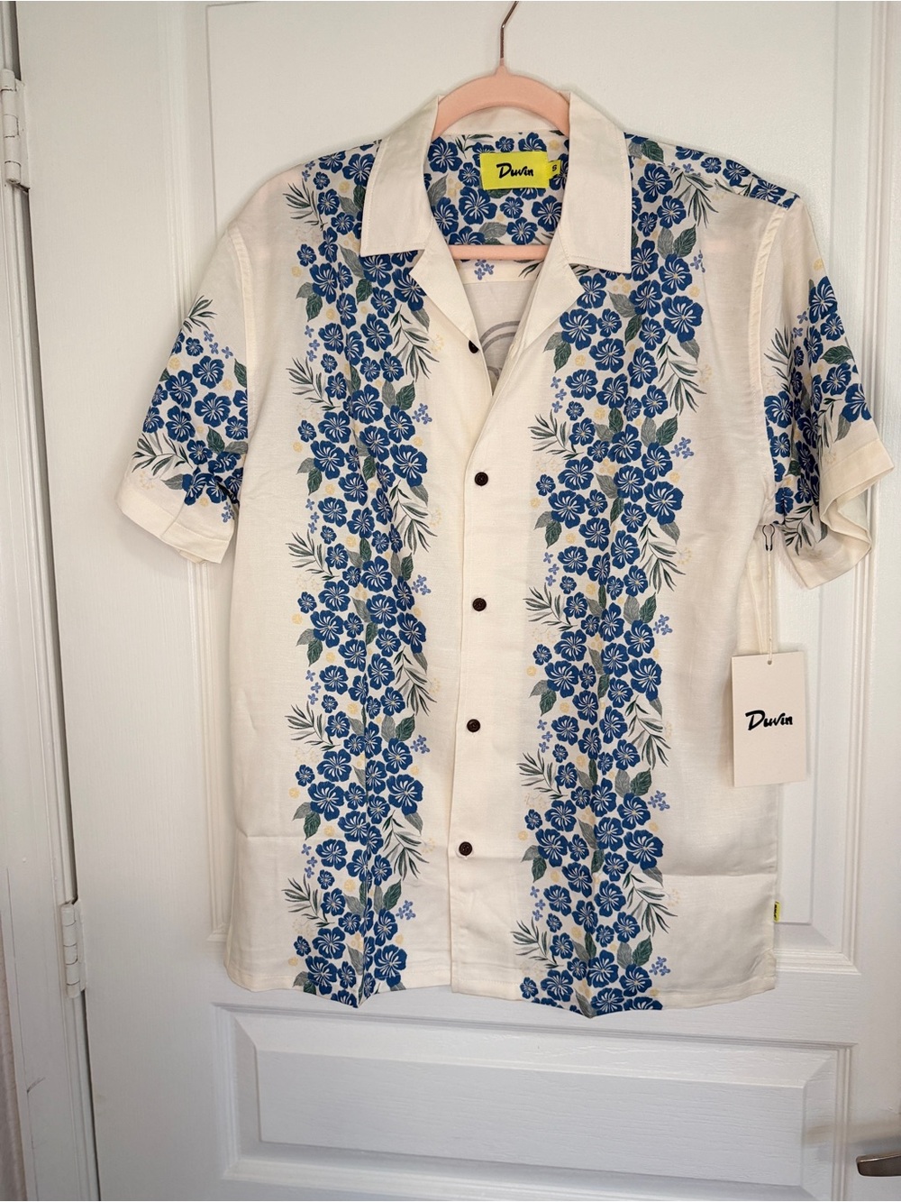 NWT Duvin Design Pearl Buttonup Antique Blue Floral Pinup Girl- S- MSRP $70